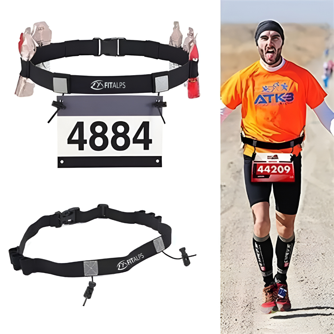 Race Number Belt No Pins No Hassle Just Performance with 6 gels ho Fitalps