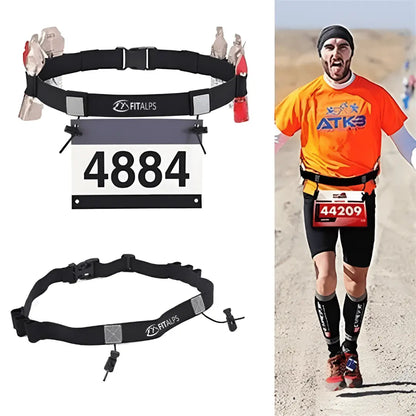 Race Number Belt – No Pins, No Hassle, Just Performance with 6 gels holders - Fitalps - Black
