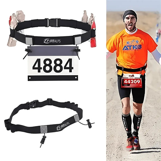 Race Number Belt – No Pins, No Hassle, Just Performance with 6 gels holders - Fitalps - Black