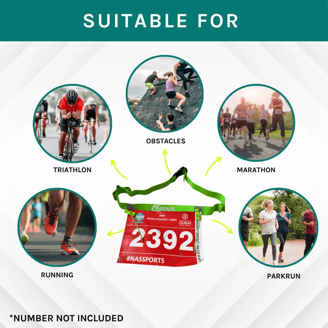 Race Number Belt – No Pins, No Hassle, Just Performance with 6 gels holders - Fitalps - Black