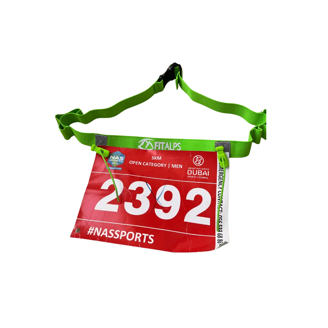 Race Number Belt – No Pins, No Hassle, Just Performance with 6 gels holders - Fitalps - Green