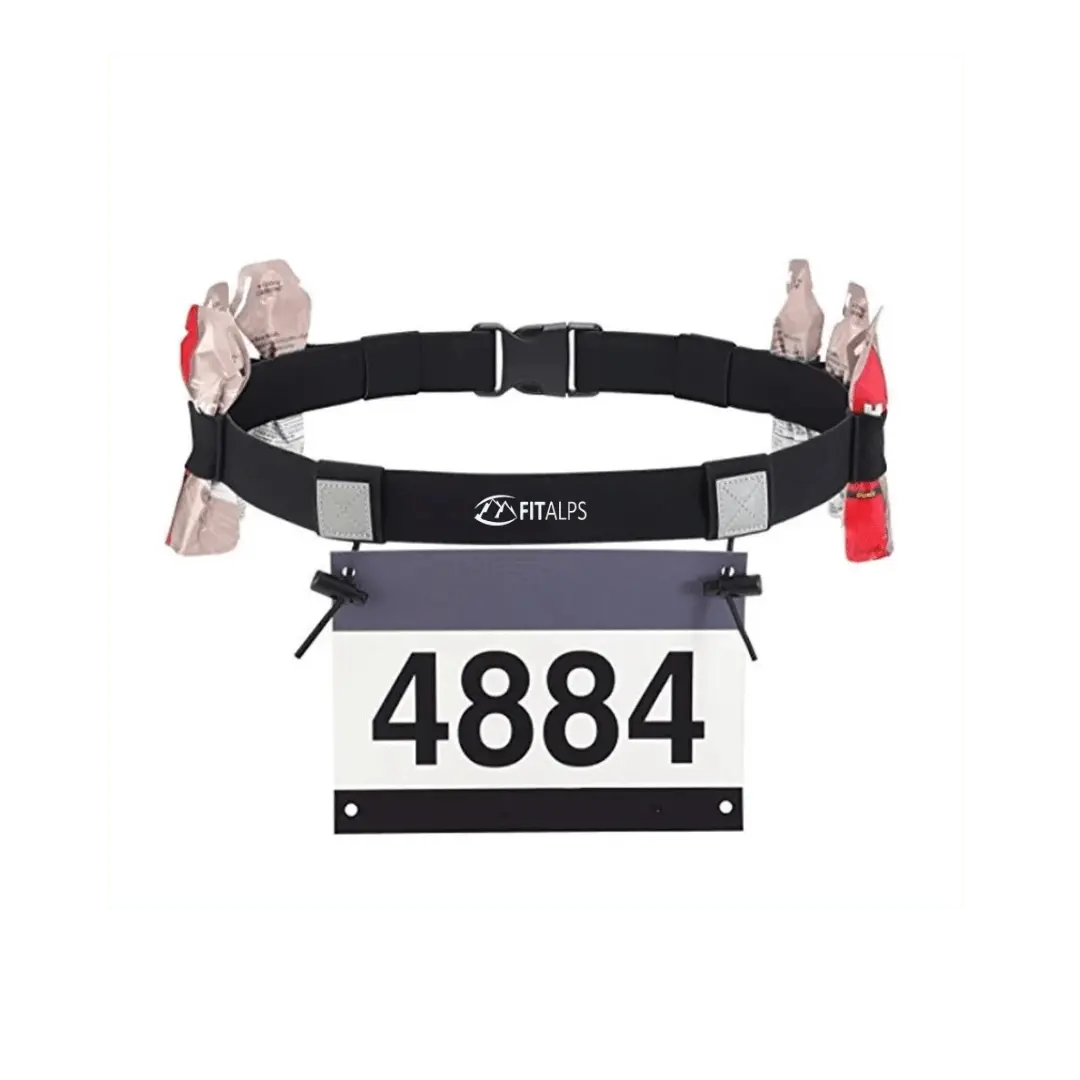 Race Number Belt – No Pins, No Hassle, Just Performance with 6 gels holders - Fitalps - Black